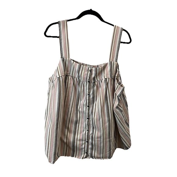 Old Navy Cream Pink Gray Striped Tank Top Crop Smocked Button Up Womens XXL - Picture 1 of 9